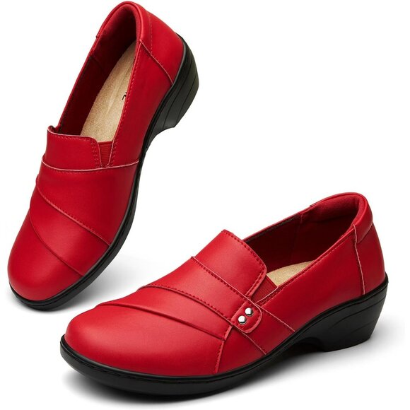 Kordal Women's Red Slip-Ons Lightweight Leather Stylish Casual Loafers Shoes - Picture 7 of 9